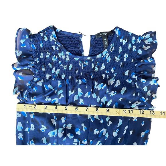 Aqua Girls’ Speckle Flutter Smocked Big Kid Dress, Navy Blue Floral - Size Large - Picture 8 of 11